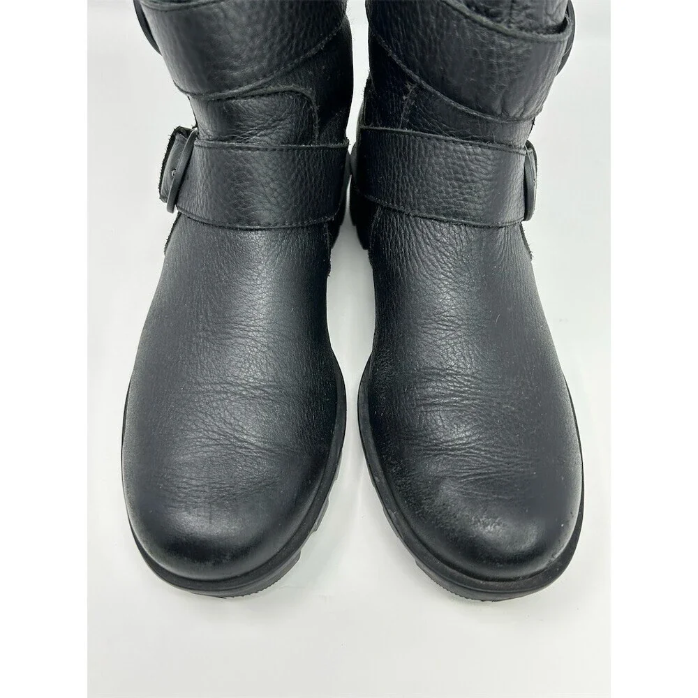 SOREL Phoenix Moto Women's Boots Black Mid-Calf Double Buckle Lug Sole Size 9